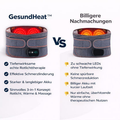 einen Vergleich von GesundHeat mit anderen waermeguerteln und therapiegeraeten mit Hinweisen zu Vorteilen wie bessere Schmerzlinderung hoehere Effizienz und besondere Funktionen