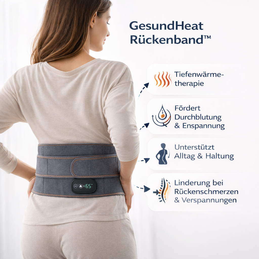 Infografik zeigt Infrarot-Therapie Wirkung auf Epidermis, Dermis und Muskeln zur Förderung der Durchblutung, Entgiftung und Beweglichkeit