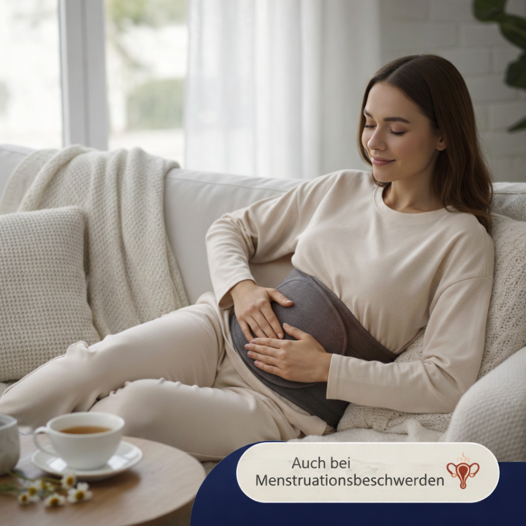 Grafik einer Infrarot Therapieeinheit mit roten Lichtwellen die durch die Hautschichten bis zu tiefem Muskelgewebe dringen inklusive Symbolen und Texten zu Entgiftung besserer Durchblutung und beweglicheren Muskeln